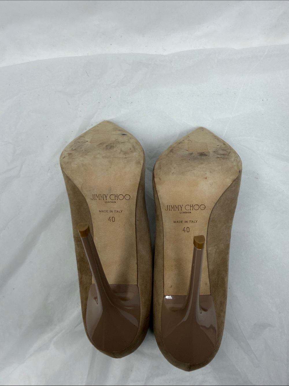 Jimmy Choo Tan Suede Pointed-Toe Stiletto Pumps Size 40 - Picture 10 of 12